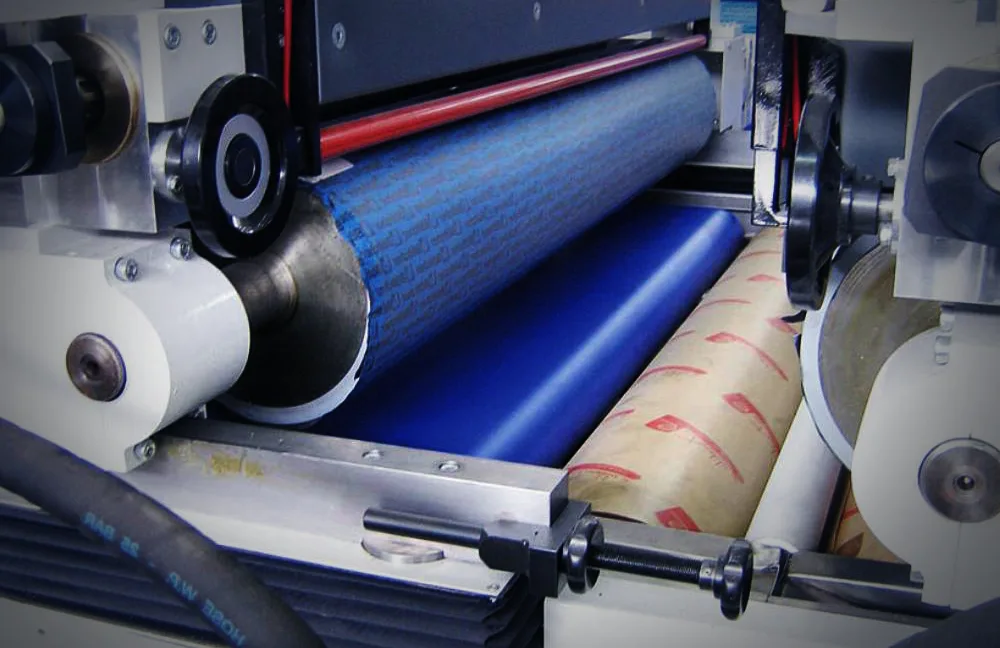 Roller coater in operation